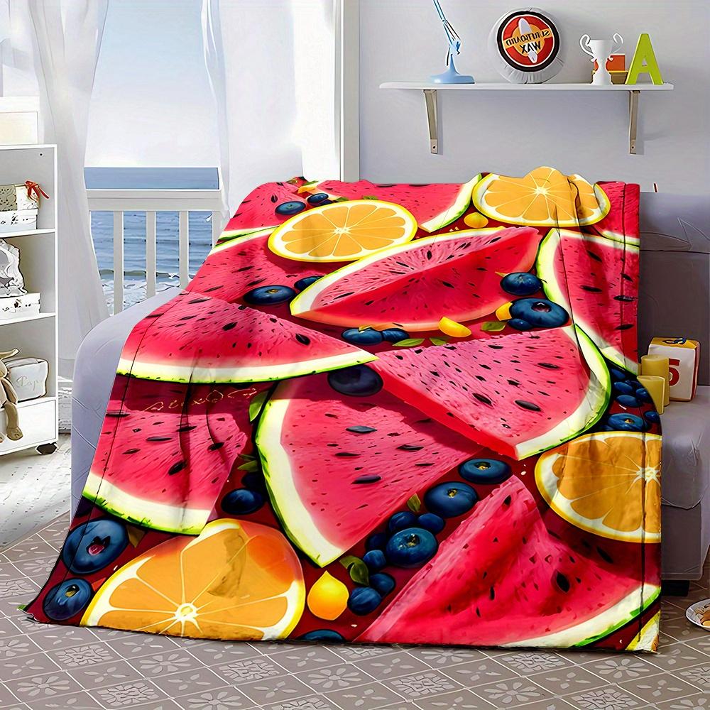 Fruit Print Flannel Throw Blanket Watermelon Orange Grape Soft All Season Couch Bed Office Gift