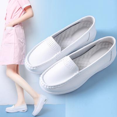Air Cushion Nurse Boty Dámská kožená nemocniční pracovní obuv Prodyšné nohy Plochý klín Pohodlná měkká podrážka Bílá silná podrážka