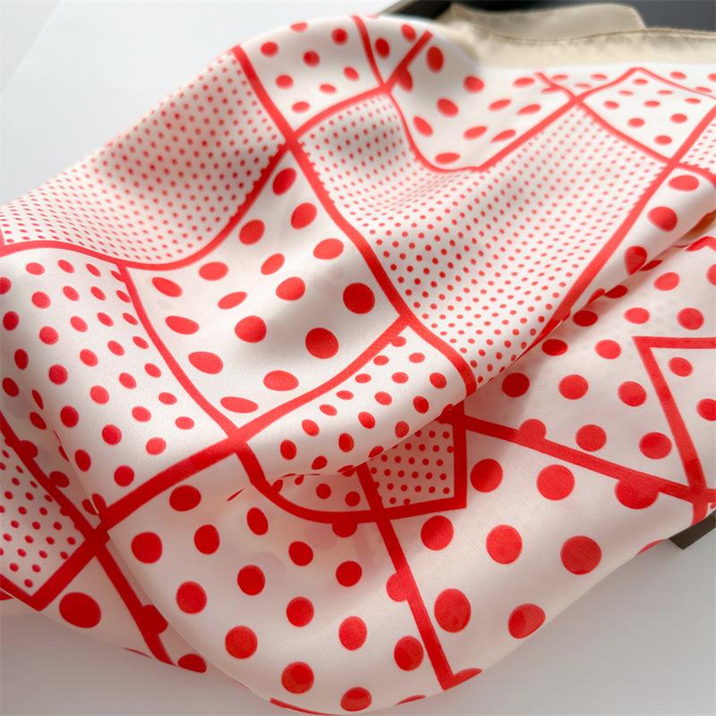 French Polka Dot Geometric Printing New Scarf Simulation Silk 71 Small Square Scarf Spring and Autumn Versatile Scarf Tied Hair Headscarf Women