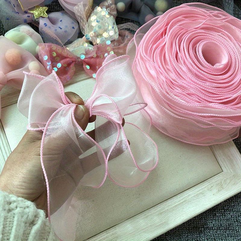 1 Roll - 9.144meter Solid Color Organza Ribbon with Wavy Edge for Wedding Bouquets, Gift Packaging, and Party Decor - Available In Purple/Red