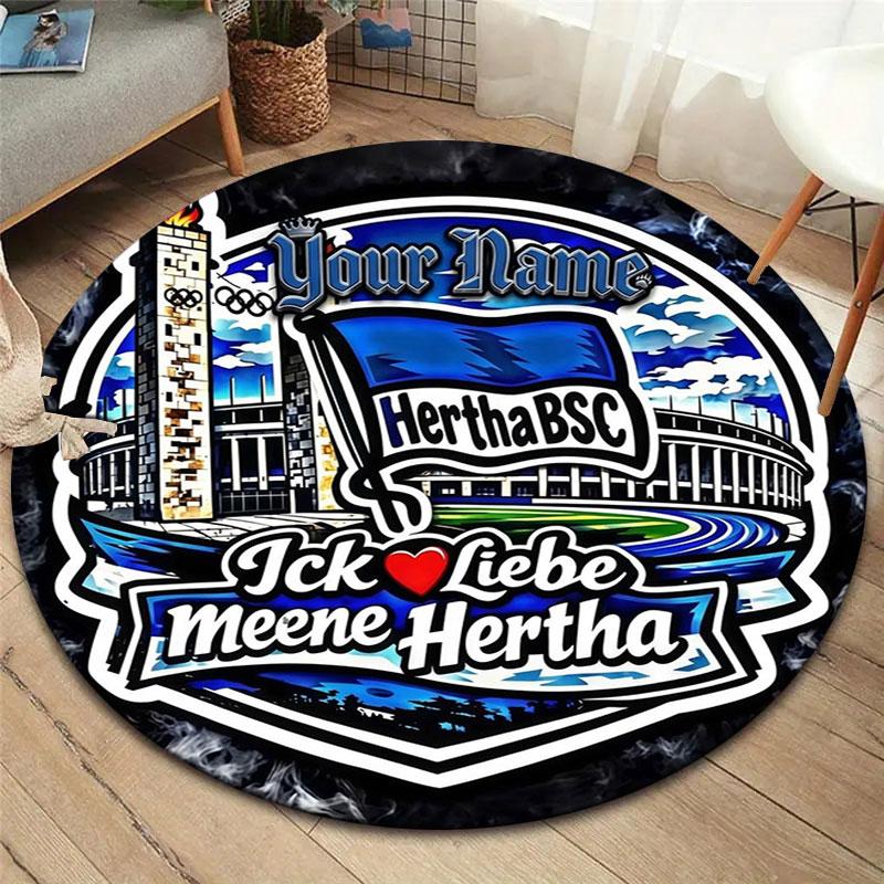 Hertha BSC Custom Name Round Area Rug,Carpet Rug for Living Room Bedroom Sofa Playroom Decor,Non-slip Floor Mat