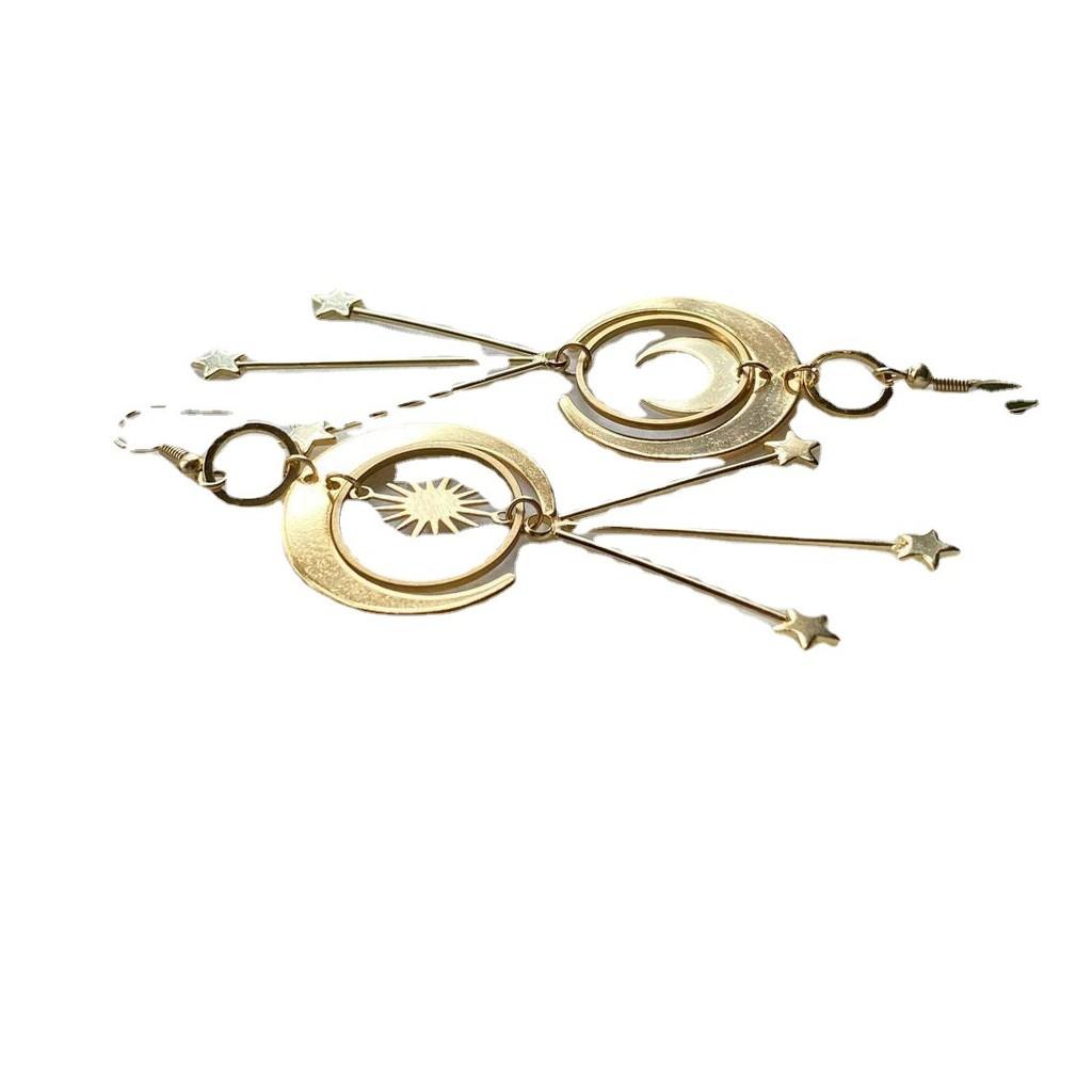 Bohemian Star Moon Alloy Earrings With Gold Plating For Fashionistas And Casual Wear