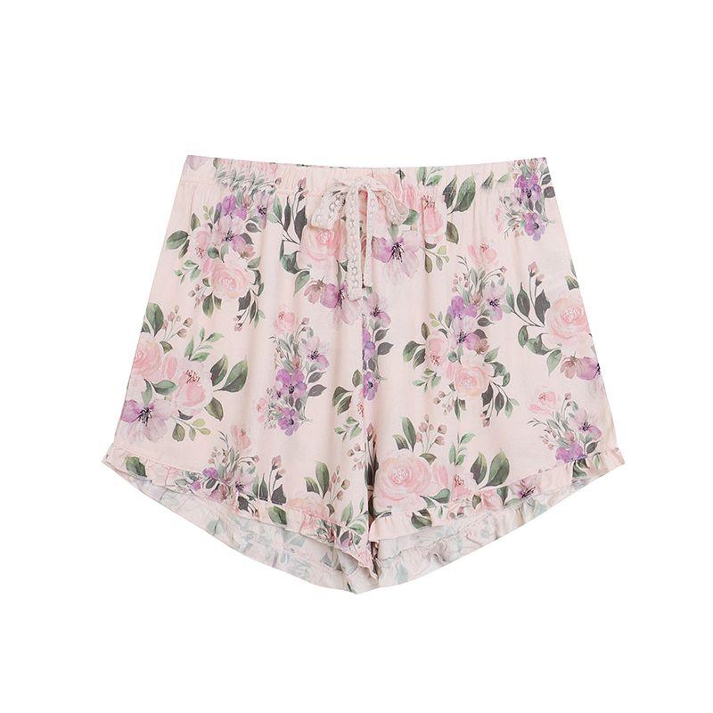 

Foreign Trade Lady Casual Sweet Lace Summer Home Print Shorts Rayon Loose Pajama Pants Fresh Image color XS