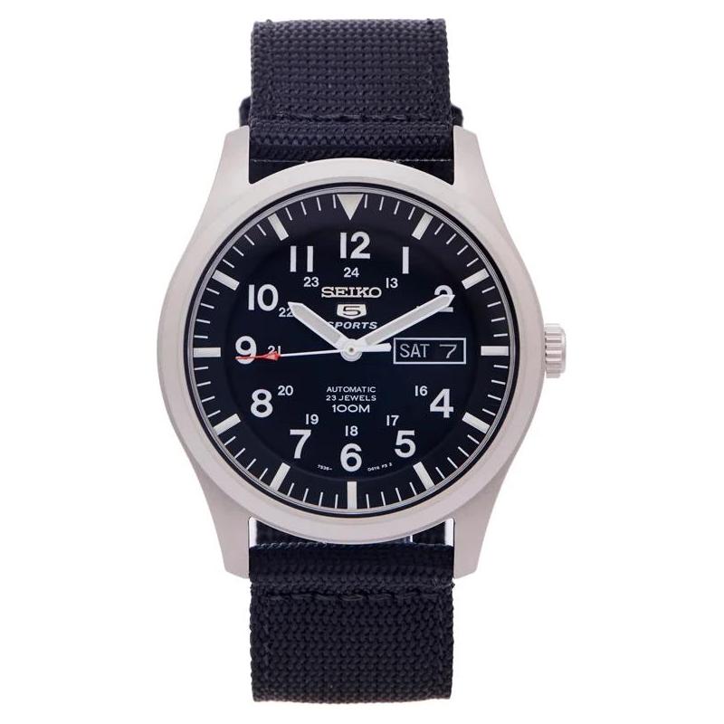 Seiko Men's Black 5 Series 100 Meters Waterproof Automatic Nylon Strap 40.5Mm Watch Dial Snzg15k1