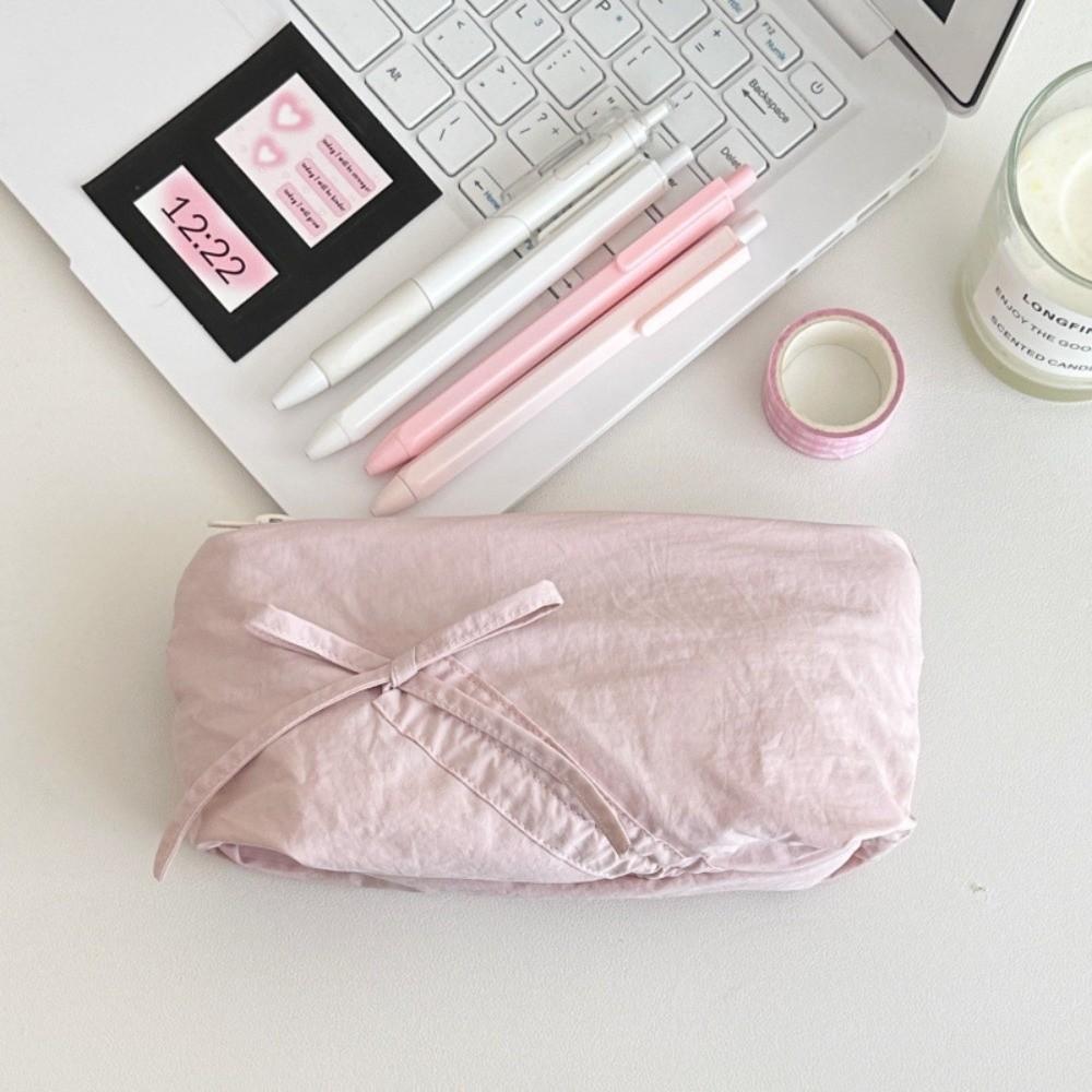Large Capacity Stationery Storage Bag Bowknot Design Pencil Bag Cosmetic Bag Pencil Case Girls