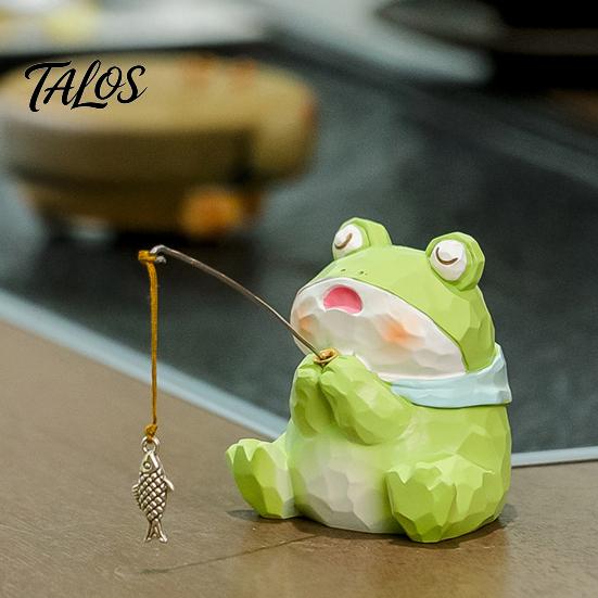 Cute Animal Tabletop Decorations Leisure Fishing Frog/Cat/Panda/Bear Statue Ornaments, Clear Mini Vases Miniature Desktop Ornaments Figurines