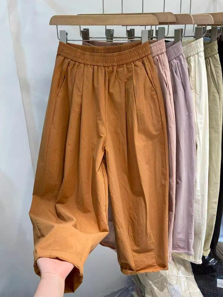 Plus Size Casual Elastic Waist Nine-Point Carrot Pants for Women - Summer Thin, Loose, Versatile Harem Style