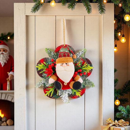 Christmas Plush Doll Door Hanging Decoration Cute Snowman/Santa Claus Wreath for Wall Front Door