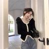 French Contrasting Color U-neck Short Black Sweater Women's 2025 Autumn Irregular Temperament Slim-fitting Knitted Cardigan