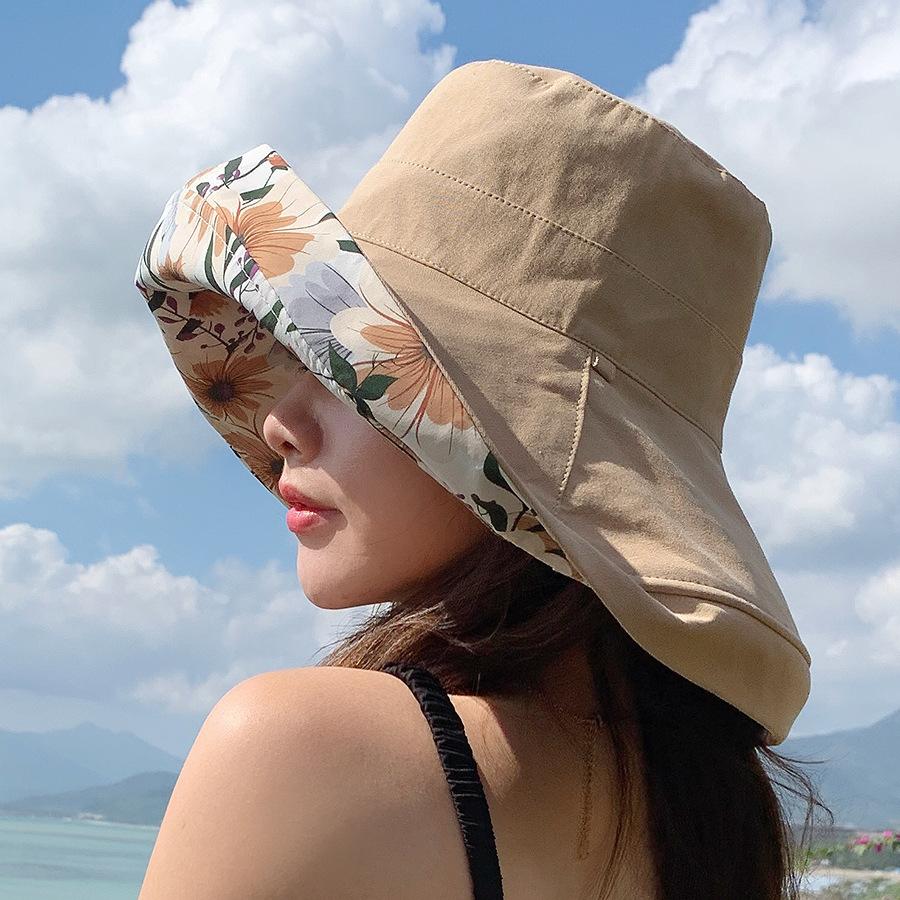 Panama Hats Spring and Summer Women's Double Sided Printed Fisherman Bucket Basin Sun Hat Big Brim Fashion Hat Outdoor Cap H18