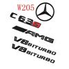 XHXII1 For Mercedes Benz 3D Black C63S Logo Letters V8 BITURBO Badge Car Rear Star Sticker Trunk AMG Emblem For Mercedes Benz AMG W205