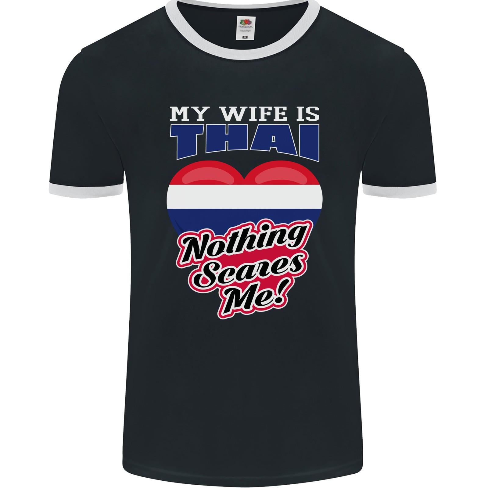 Nothing Scares Me My Wife is Thai Thailand Mens Ringer T-Shirt FotL L
