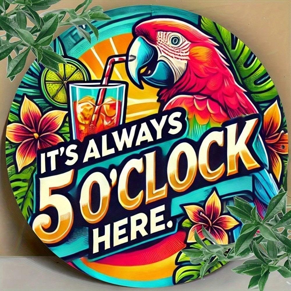 Vintage Metall Blechschild Rund Tropischer Papagei Floral Wandkunst Retro Aluminium Dekor für Zuhause Bar Café