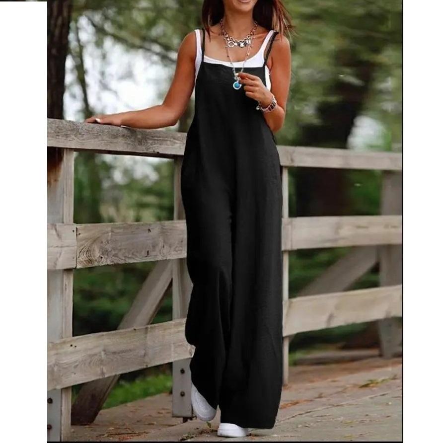 Summer Solid Color Women's Casual Pocket Suspender Jumpsuit
