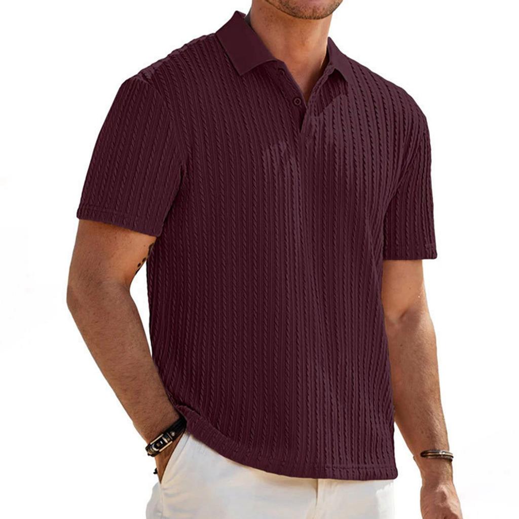Men's Loose Fit Knitted Jacquard Short Sleeve Polo Shirt Button Front Casual Business Lightweight Summer Top