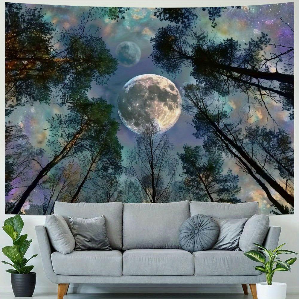 Galaxy Forest Starry Tapestry Bohemian Wall Hanging Decor with Vibrant Milky Way & Tree Silhouette Design Perfect for Bedroom