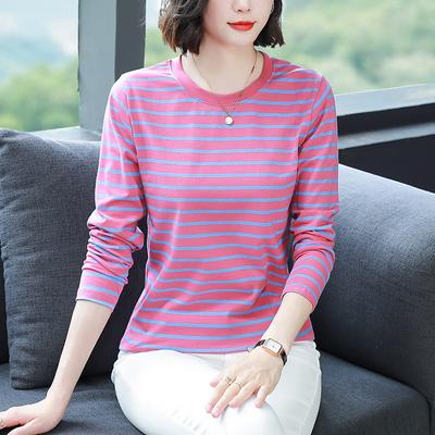 Plus Size 5XL Loose Cotton Long-sleeved T-shirt Women's Autumn Striped Bottoming Shirt Fashion T-shirt Clothes