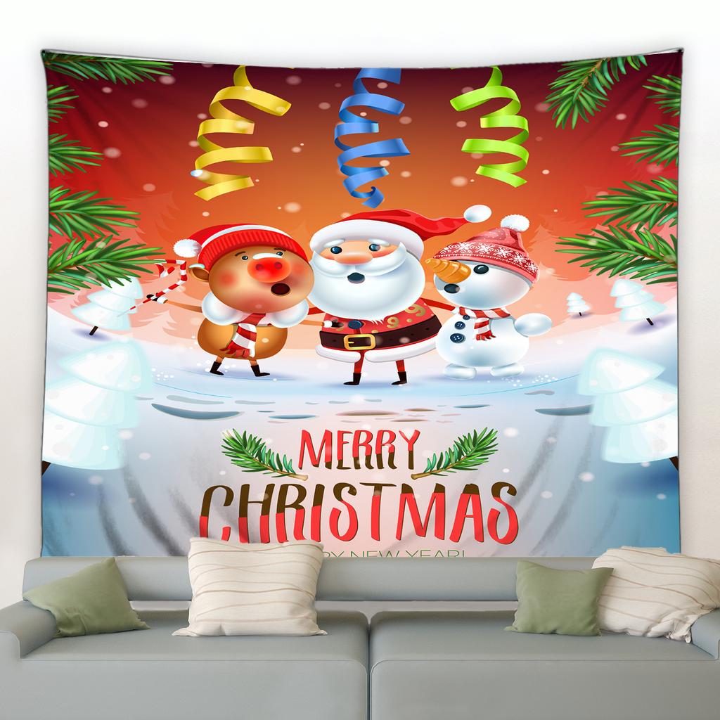 Cute Snowman Elk Tapestry Cartoon Santa Claus Merry Christmas Wall Hanging Holiday New Year Living Room Bedroom