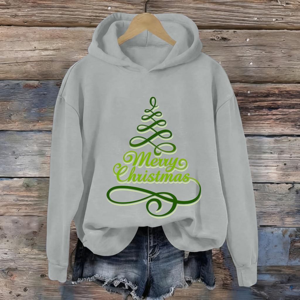 Ladies' Christmas Printed Casual Long Sleeved Round Neck Sports Hoodie Top