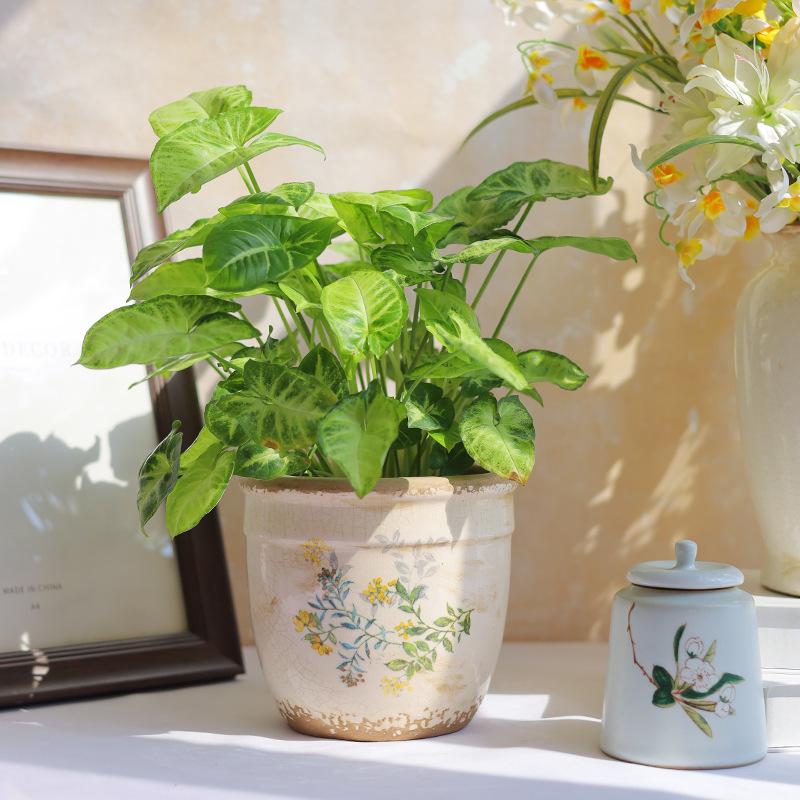 Retro Blue & White Distressed Ceramic Succulent Pot – Simple Decorative Vase for Green Plants & Flowers