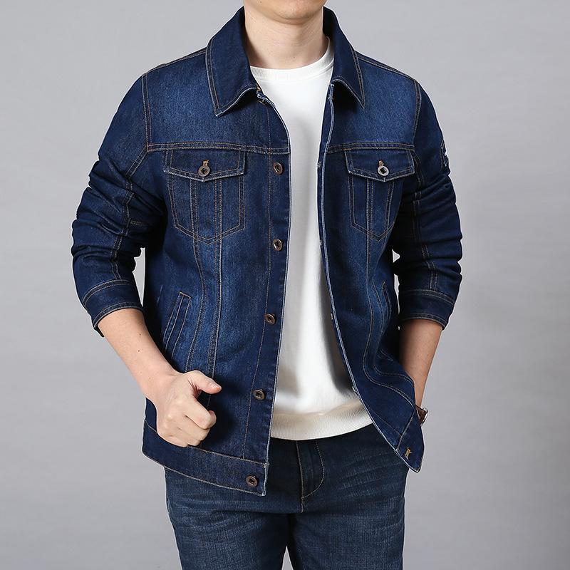 

Men s Spring and Autumn Lapel Loose Large Size Middle-aged and Young Denim Casual Work Jacket 5XL
