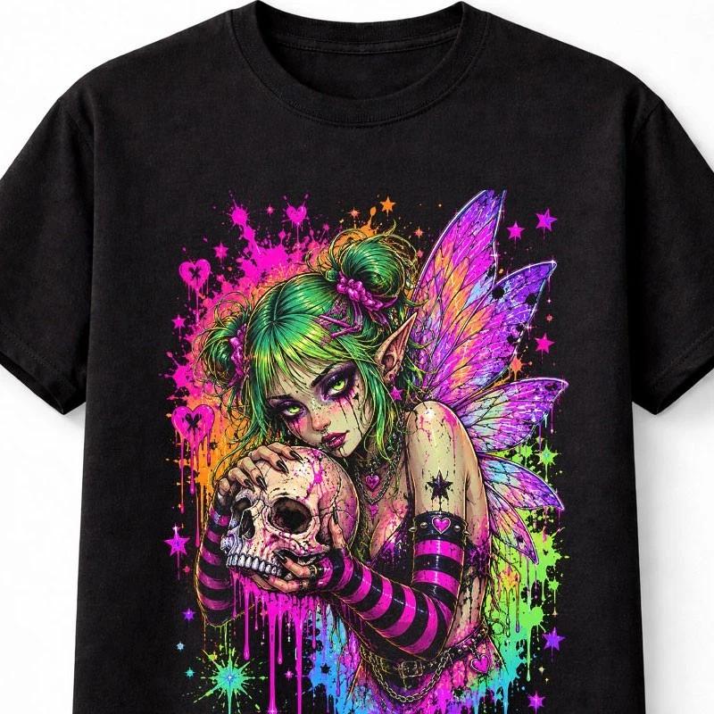 Skull Fairy Emo Punk Grunge Fairycore Wings Unisex TShirt S