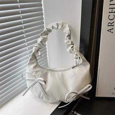 Niche Design Pleated Shoulder Strap Bag New Bow Shoulder Bag Cloud Bag Female Cute Armpit Bag