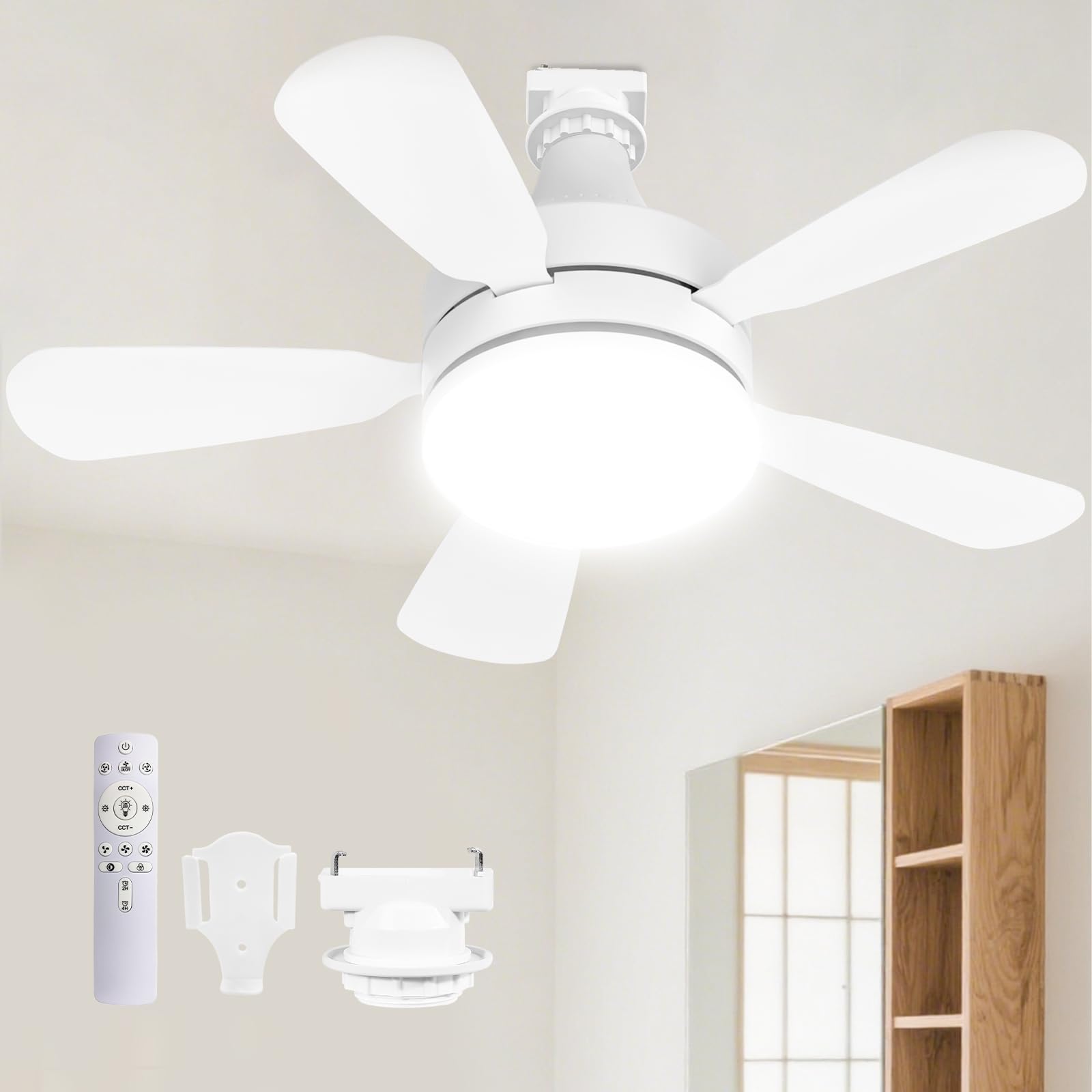

ONRIU Ceiling Fan Light [Compact, ForwardReverse Rotation, Heating Use] LED Fan Light, 28W, 3000lm, E26, Stepless Dimming and Color Adjustment, 3 Fan