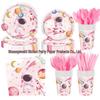 Pink Astronaut Space Birthday Party Tableware Set: Disposable Plates & Cups for Kids