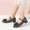 New Middle-aged Children's Soft Leather Princess Shoes Comfortable Sequins Buckle Girl Student Bow Show Catwalk Children's Single Shoes