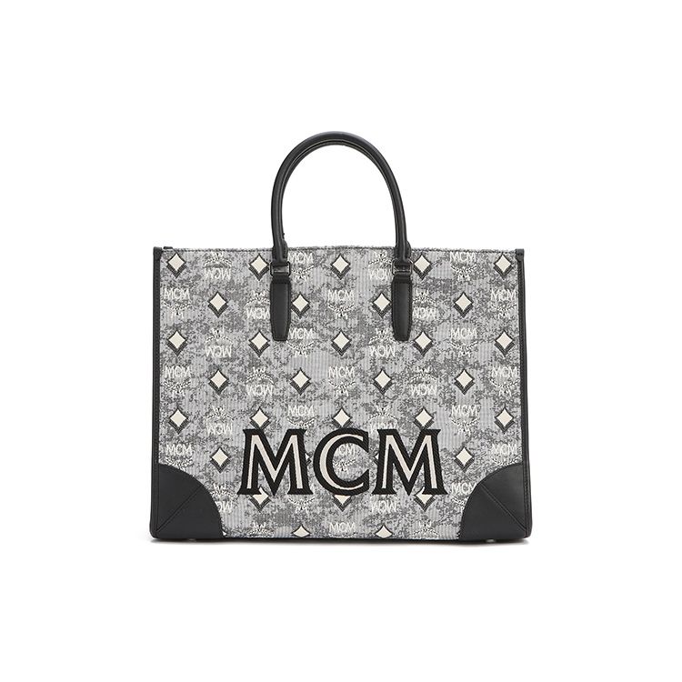 Photos - Women Bag MCM Logo Print Jacquard Fabric Nappa Leather Shoulder Tote Bag Large Women handbags Gray MWTBATQ01EG001 Basic Set (Bag+Dust 
