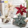 26CM Christmas Flower Red Gold Glitter Fleece Simulation Fake Flower Xmas Tree Pendants Merry Christmas Flower Hanging Ornaments