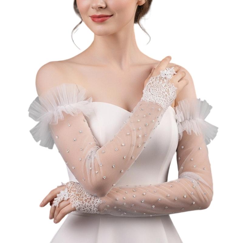 

Fingerless Sheer Gloves For Bride Formal Event Embroidery Floral Arm Sleeves for Wedding Event Bride Dressingup Armwear 1