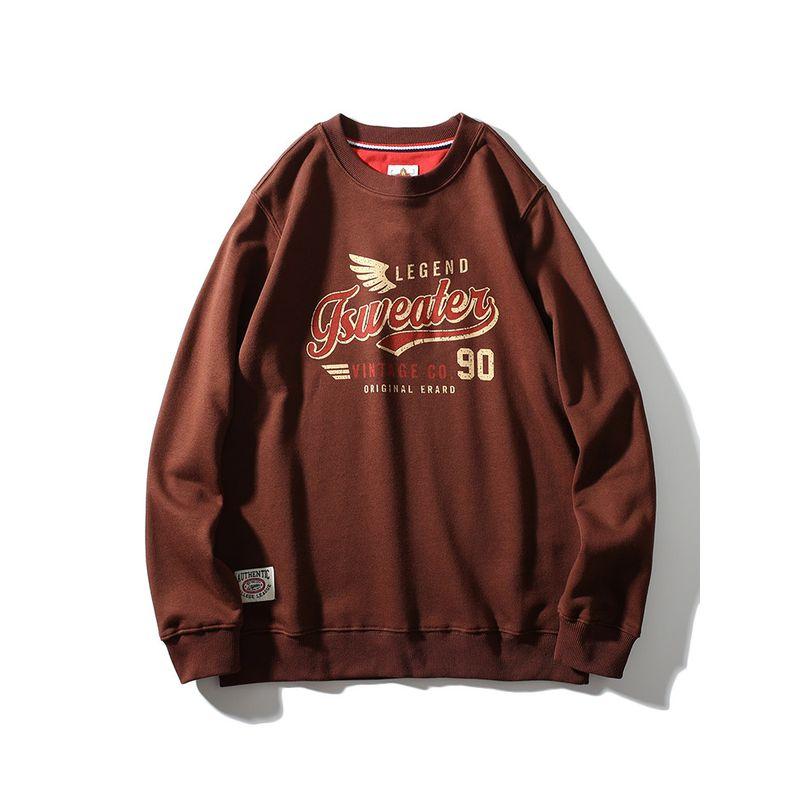 American Retro Trendy Printed Crew Neck Sweatshirt Male 2024 New Spring and Autumn Export Export Men Casual Jacket Dark Brown L