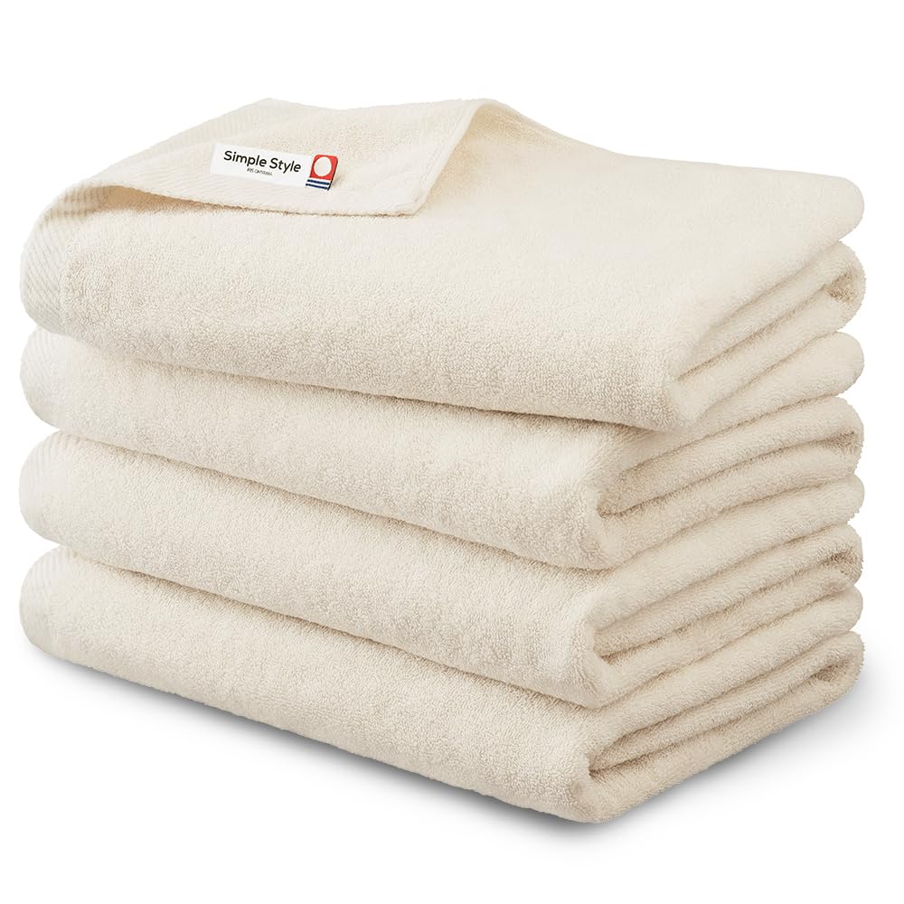 

Iris Ohyama Imabari Certified Bath Towels, Ivory, Set of 4, 100% Cotton, Perfect for Everyday Use, Absorbent and Breathable, Made in Japan, Hotel