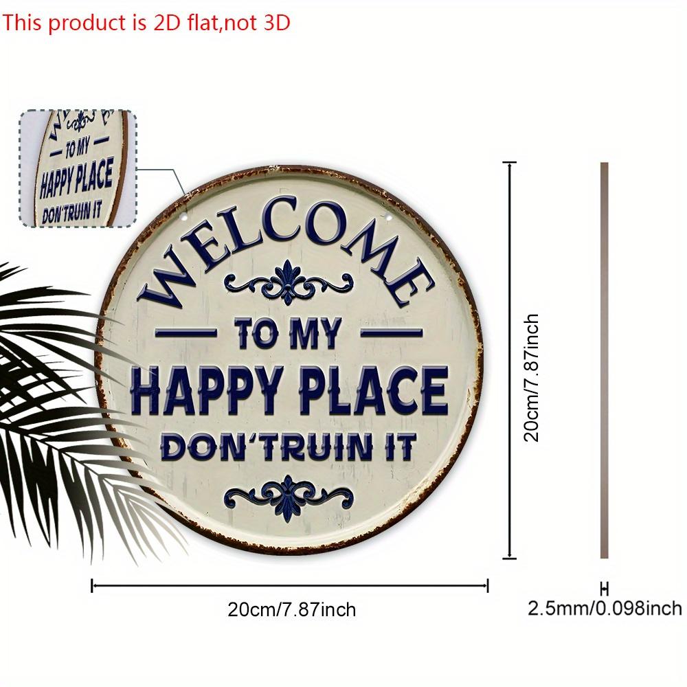 Panneau de Bienvenue en Bois Happy Place - Ornements de Figurines Uniques - Idéal pour Porte d'Entrée, Cour, Porche, Décoration de Pièce