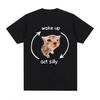 Summer Wake Up Action Silly Emoji Design T-shirt Funny Cute Cat Print Short-sleeved T-shirt Men's Casual Oversized T-shirt Tops