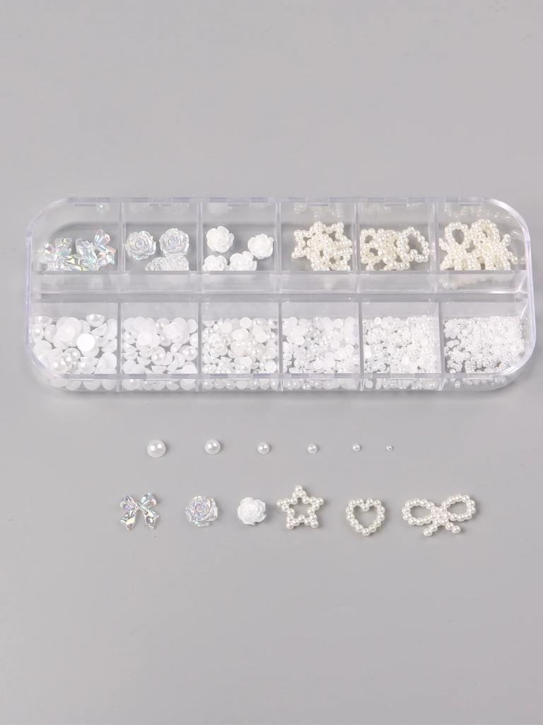 12 Grids Mixed 3D Punk Silver Heart Cross Metal Manicure Nail Decoration Retro Different Design Cross Nails Art Charms