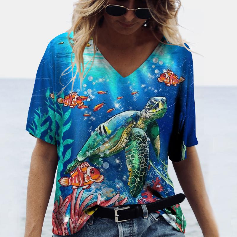 Women s Versatile Simple V-Neck Fashion Printed Short Sleeves T-Shirts Women’s 4XL