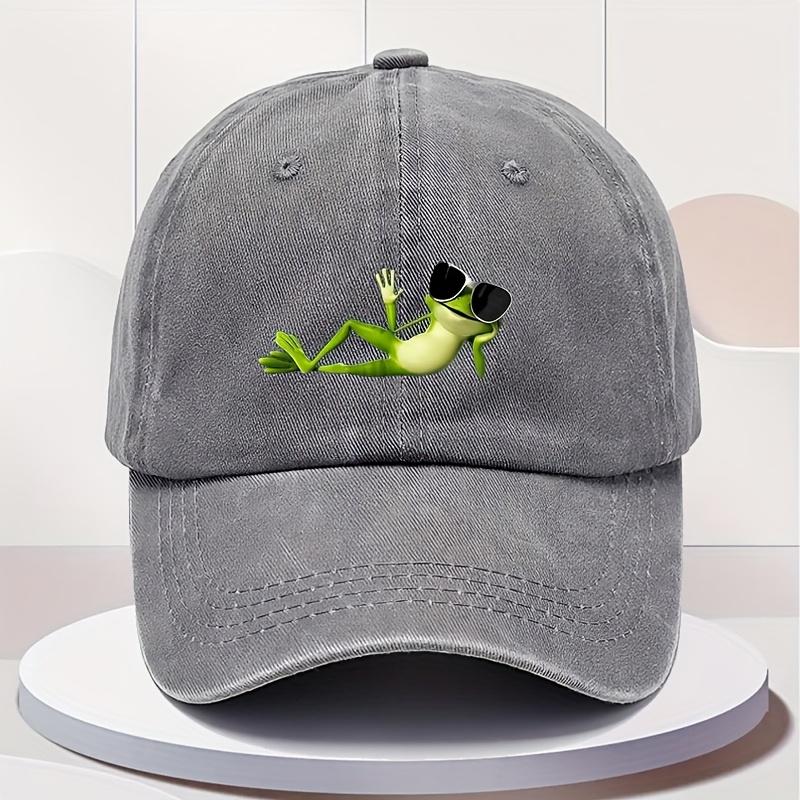MenS Vintage Washed Baseball Cap with Cartoon Frog  Fashion Glasses Design  Adjustable Snapback  Lightweight  Breathable