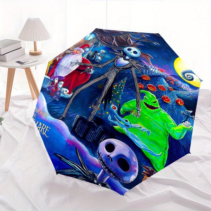 Nightmare Before Christmas,Tim Burton Themed Automatic Opening and Closing Folding Umbrella, Reinforced 8 Ribs, Compact Travel Design, Fashi