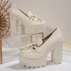 High Heels Women Mary Jane Shoes Retro Bows Elegant Chunky Heel Women Wedding Shoes Fashion White Round Toe Platform Sandals