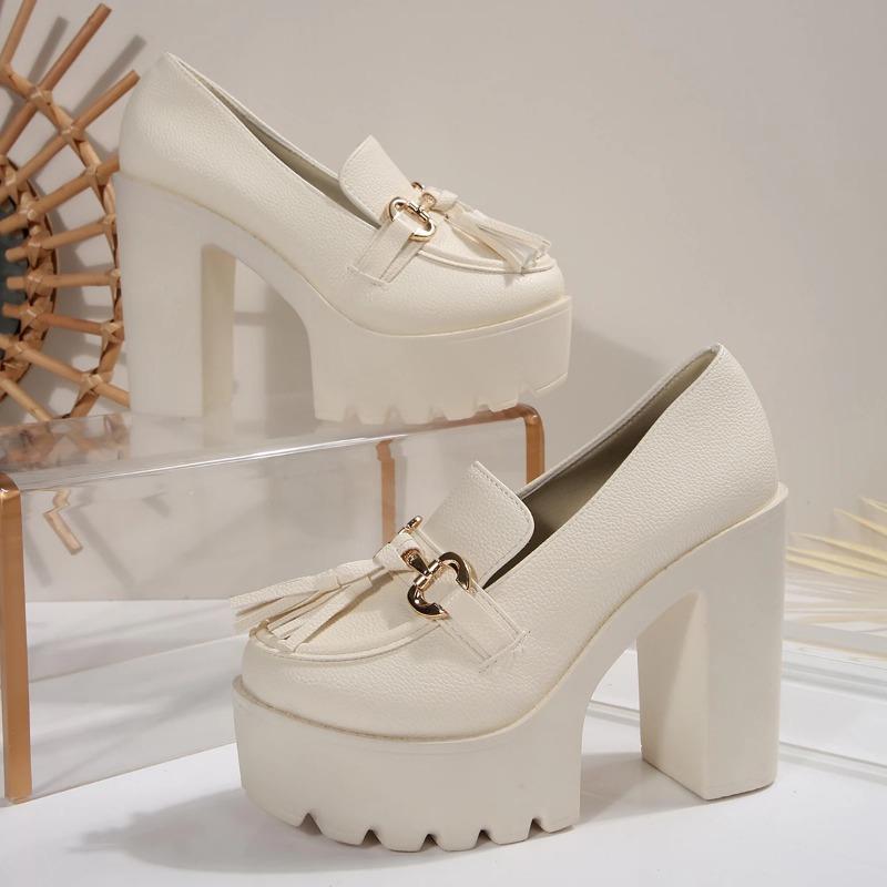 High Heels Women Mary Jane Shoes Retro Bows Elegant Chunky Heel Women Wedding Shoes Fashion White Round Toe Platform Sandals