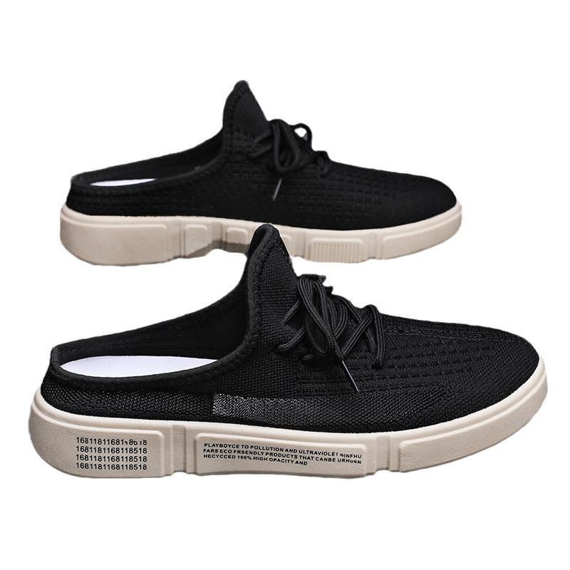 Trendy Breathable Antimicrobial Men's Mesh Shoes 2025 Summer Slip-On Backless Canvas Slide Sandals