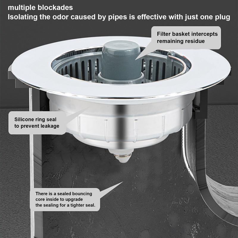 Kitchen Sink Stopper Three In 1 Anti-Clogging Pop Up Drain Plug Odor-Resistant Overflow Draining Cover For Intercepting Food