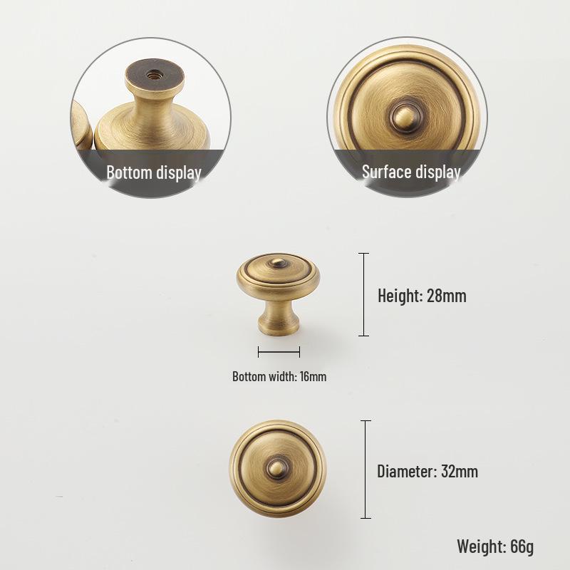 Yellow Bronze Retro French Cabinet Handle - Pure Copper for Wardrobe and Drawer