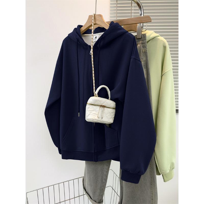 Multi Colored Hooded Women's Fleece Hoodie Autumn Winter Velvet Hoodies & Sweatshirts Casual American Retro Jacket Trend