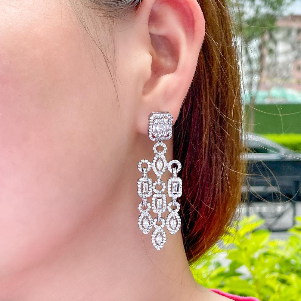 Long Tassel Bright Diamond Slightly Inlaid Zircon Earrings, Bridal Wedding Accessories Accessories Gifts