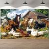 2D Country Farm Multi Animals Barn Photo Backdrop Rural Nature Background
