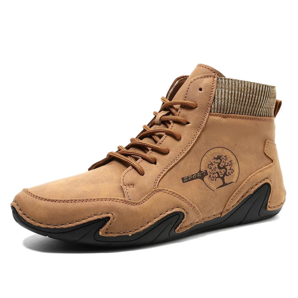 Mode 2024 Herren Winterstiefel Mode Lederstiefel Herren Herbst Winter Schnee Freizeitschuhe Herren Outdoor Leichte Knöchel Anti-Rutsch Warm Zapatos